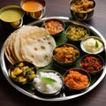 Indian yummy food closeup view with variety of appetizers and entrees