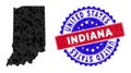 Indiana State Map Polygonal Mesh and Grunge Bicolor Stamp