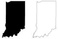 Indiana IN state Maps. Black silhouette and outline isolated on a white background. EPS Vector