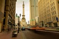 The Indiana State Soldiers and Sailors Monument monument on Monument Circle in Indianapolis, IN, with motion blur in the Royalty Free Stock Photo