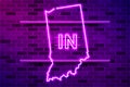 Indiana US state glowing purple neon lamp sign