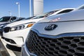 Indianapolis - Circa April 2017: Kia Motors Local Car Dealership. Kia Motors is minority owned by the Hyundai Motor Company III Royalty Free Stock Photo