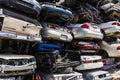 Indianapolis - Circa August 2016 - A Pile of Stacked Junk Cars - Discarded Junk Cars Piled Up VIII