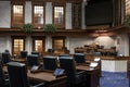 Indiana State Senate chambers. The State Senate makes up one half of the General Assembly