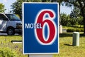 Indianapolis - Circa July 2017: Motel 6 Logo and Signage. Motel 6 is a major chain of budget motels III Royalty Free Stock Photo