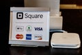 Indianapolis: Circa March 2019: Modern mobile credit methods including Square, Apple Pay, Android Pay, Visa, Master Card II Royalty Free Stock Photo