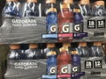 Gatorade drink display. Gatorade is a sports drink under the PepsiCo brand and replaces electrolytes that athletes lose in sweat