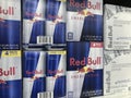 Red Bull Energy Drink display. Red Bull makes over 20 types of energy drinks with caffeine, taurine, and B vitamins