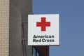 American Red Cross sign. The American National Red Cross provides emergency assistance and disaster relief