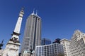 Indianapolis Downtown Skyline with the Salesforce, BMO Bank and Regions Financial towers and the Soldiers and Sailors Monument