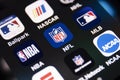 NFL app logo surrounded by the apps of the MLB, NCAA, NBA, NASCAR and the NHL