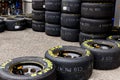 Indianapolis - Circa September 2018: Sets of Goodyear Eagle NASCAR Racing tires I