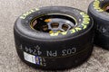 Indianapolis - Circa September 2018: Sets of Goodyear Eagle NASCAR Racing tires II