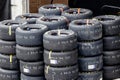 Indianapolis - Circa September 2018: Sets of Goodyear Eagle NASCAR Racing tires III