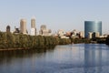 Indianapolis downtown skyline along the White River with Indy landmarks Salesforce and Key Bank towers, Hilton, and JW Marriott Royalty Free Stock Photo