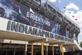 Indianapolis Motor Speedway Gate Two entrance. With a banner for the Verizon 200 and the Gallagher IndyCar Grand Prix