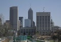 Indianapolis Skyline with Green Dyed Canal and People in Indianapolis IN, USA Royalty Free Stock Photo