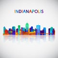 Indianapolis skyline silhouette in colorful geometric style.