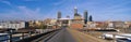 This is the Indianapolis State Capitol and town center in morning light. There is a large road leading into the city in the Royalty Free Stock Photo