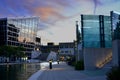 Indianapolis War memorial and canal against twilight Royalty Free Stock Photo