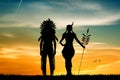 Indians couple silhouette at sunset