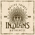 Indians native american tribes colored vector round vintage emblem, badge, label or t-shirt print with chief head