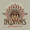 Indians native american tribes vector vintage emblem, label, badge or logo with chief head in colorful cartoon style on