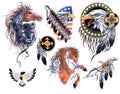 Indians tattoo set. Native American tattoo. Set of labels and elements. Vector set illustration template tattoo Royalty Free Stock Photo