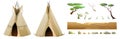 Indians wigwam hut made of felt and skins. Set with stones and trees. North American tribal dwelling. Traditional home Royalty Free Stock Photo