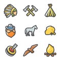 Indians Wild West and the Gold Rush icons set. Vector Illustration.