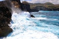 Indic sea waves hitting the cliff rocks at AngelÃ¢â¬â¢s Billabong point, an amazing spot close to Broken beach in Nusa Penida Island