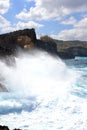 Indic sea waves hitting the cliff rocks at AngelÃ¢â¬â¢s Billabong point, an amazing spot close to Broken beach in Nusa Penida Island