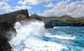 Indic sea waves hitting the cliff rocks at AngelÃ¢â¬â¢s Billabong point, an amazing spot close to Broken beach in Nusa Penida Island