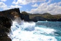 Indic sea waves hitting the cliff rocks at AngelÃ¢â¬â¢s Billabong point, an amazing spot close to Broken beach in Nusa Penida Island