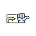 Color illustration icon for indication, arrow and thumb