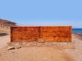 Indicative panel of entrance in national park in the Red Sea. Posts and signs for routes and extreme activities in the desert