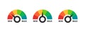 Indicator icons. Efficiency meter. Risk meter. Performance measurement. Customer satisfaction. Vector illustration