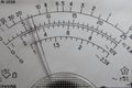 Indicator panel of the analog multimeter. Divider scale of an analog measuring instrument. Royalty Free Stock Photo