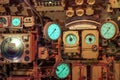 Instruments and dials inside an old submarine in Zeebrugge, Belgium Royalty Free Stock Photo