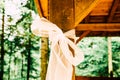 Indie Wedding outdoors Decoration and White Tulle on Wood