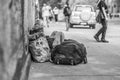 Indifferent humble homeless at Santiago city streets during October 2019 riots