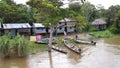 Canoe boats in a village on the Amazon River Royalty Free Stock Photo