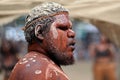 Indigenous Australians man on ceremonial dance in Laura Quinkan Dance Festival Cape York Australia Royalty Free Stock Photo