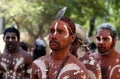 Indigenous Australians men on ceremonial dance in Laura Quinkan Dance Festival Cape York Australia Royalty Free Stock Photo