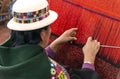 Indigenous Bolivian woman weaving fabric, Bolivia Royalty Free Stock Photo