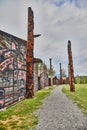 Indigenous Cedar Plank Longhouses and Totem Poles at K`san Village, Hazelton, Britsh Columbia, Canada