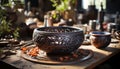 Indigenous cultures showcase pottery, ceramics, and earthenware in rustic kitchens generated by AI