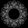 Mandala Aboriginal dot painting tribal vector design, boho style Australian dot art pattern in white on black