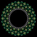 Mandala bohemian vector dot painting vector design, Aboriginal green traditional decorative pattern on black background, Australia Royalty Free Stock Photo