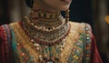 Indigenous elegance young woman ornate sari and jewelry showcase culture generated by AI